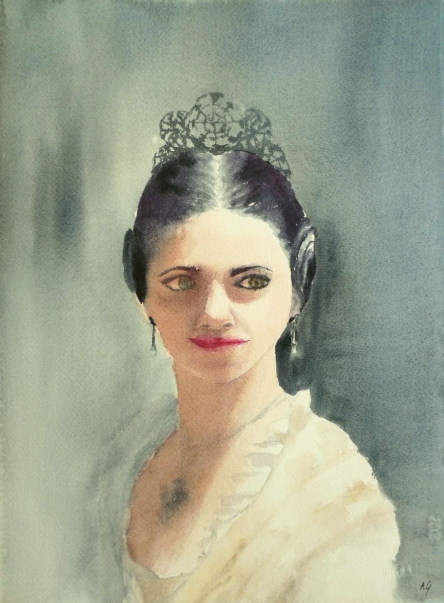 Impressionistic Portrait Watercolour By Aneta Gajos, 11 X 15, Latina, Original Artwork