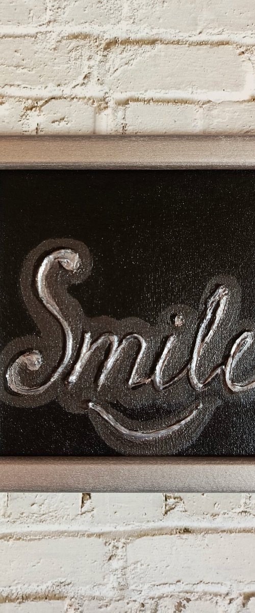 Ready to hang and framed gift with motivation words Smile by Anastasia Art Line