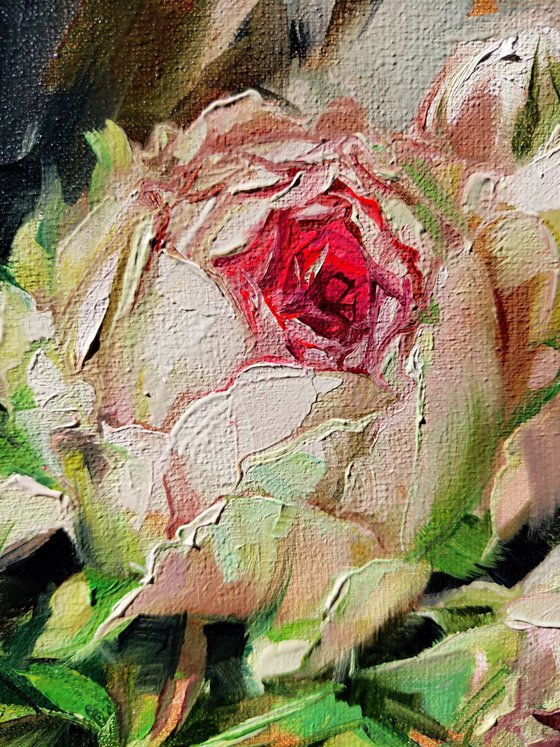 Pale rose oil painting canvas art flowers