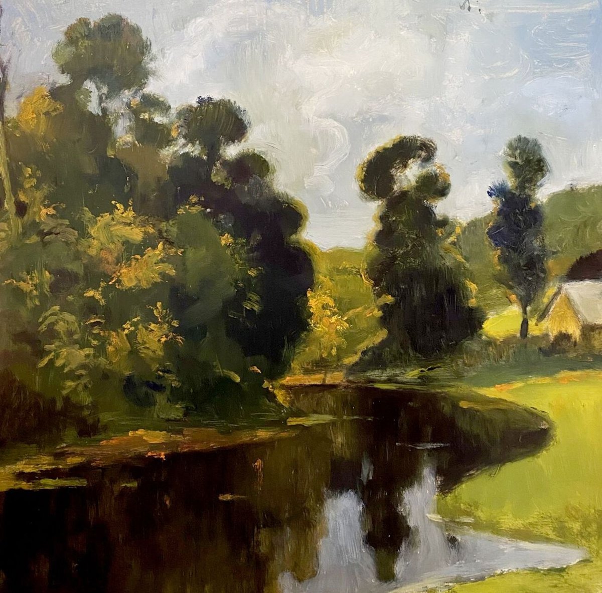 Impressionistic Landscape Oil Painting By Oleg And Alexander Litvinov, 20 X 22", Quiet Backwater, Original Artwork