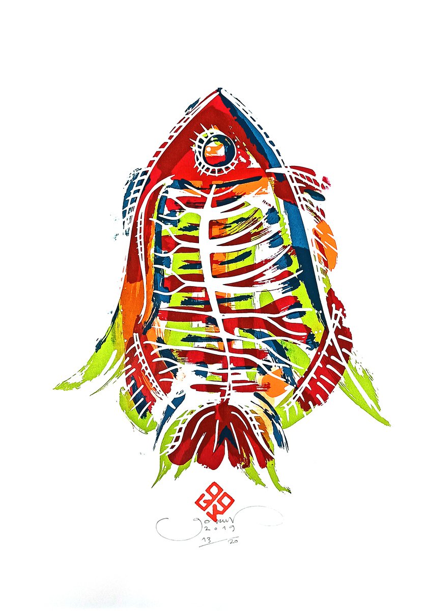 Organic Screenprint , Abstract Fish Iii By Gokhan Okur, 14 X 20, Artwork For Sale On Artfinder