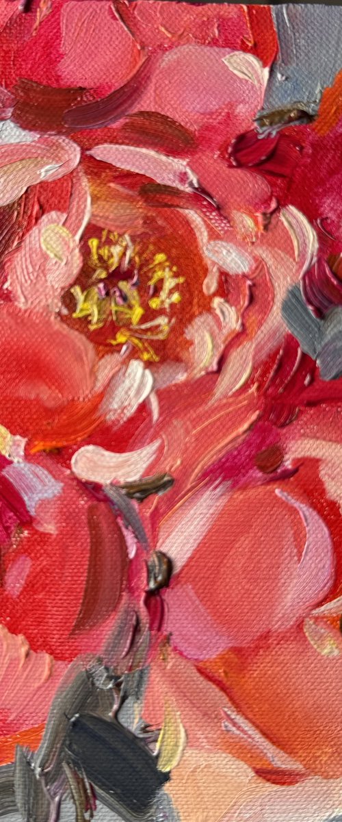 Burst of Coral: Impasto Peony Study by Olena Hromova