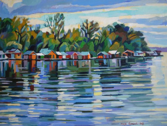 fishing colony on the river / 60 x 45 cm