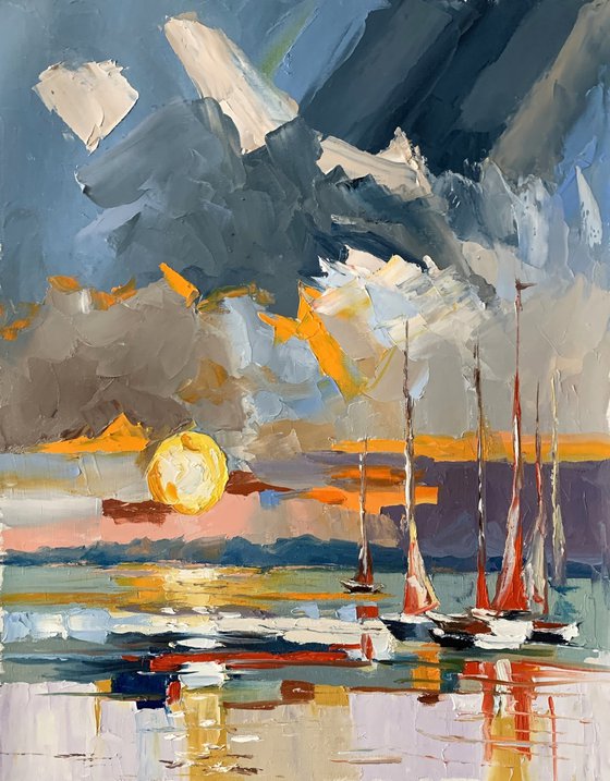 Sailing boats. Sunset.