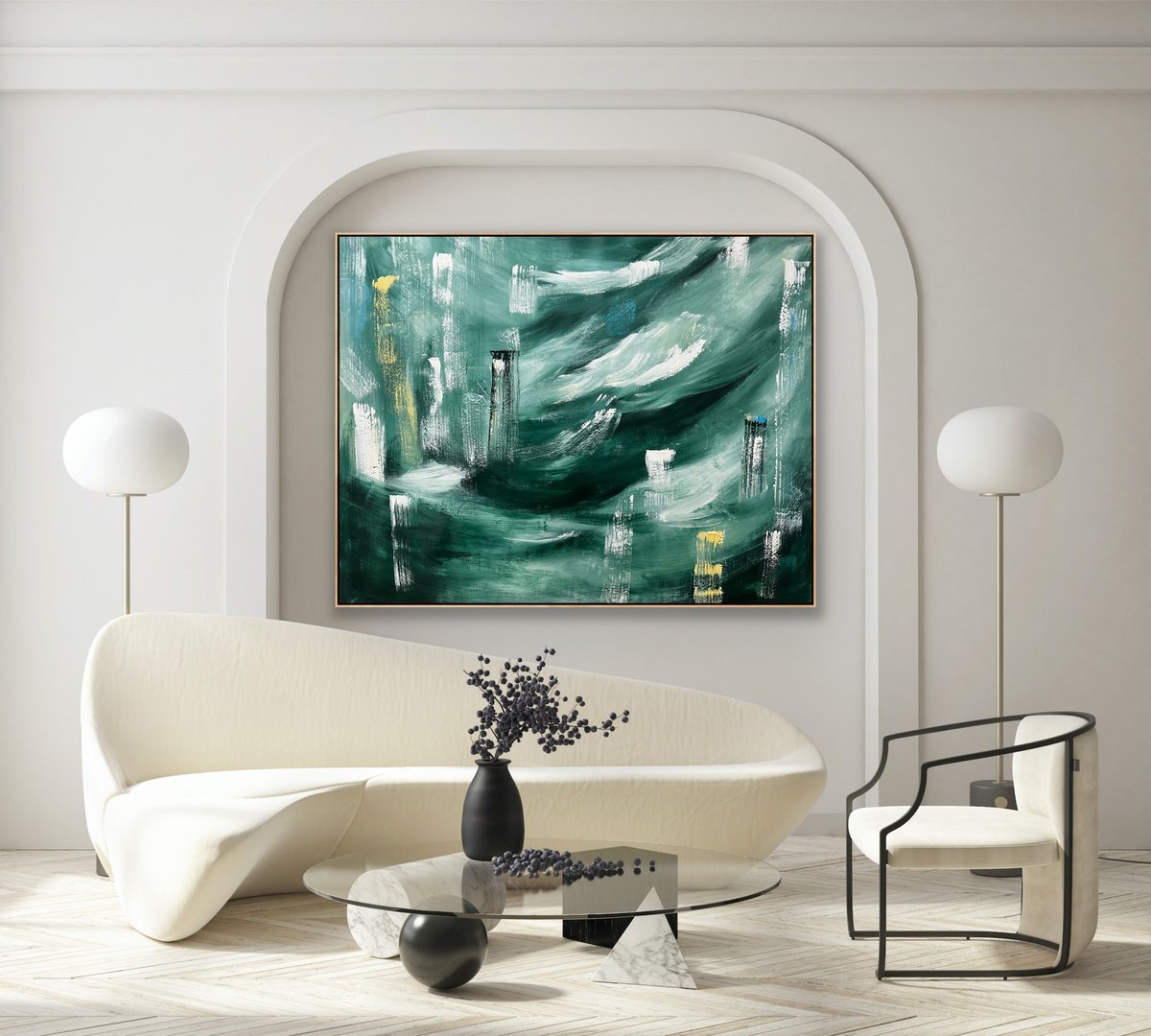 Organic Abstract Acrylic Painting By Alanah Jarvis, 68 X 55, Evergreen Essence, Original Artwork