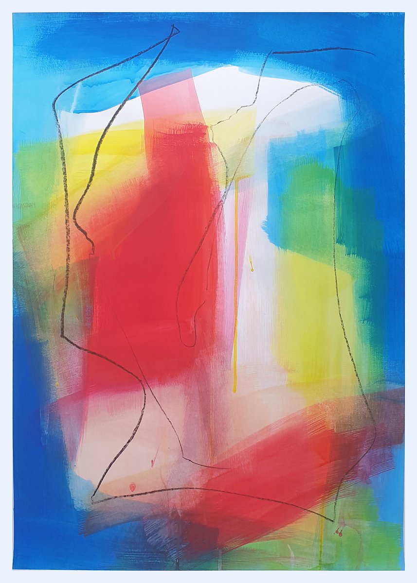 Abstract Painting By T Kyomu, 20 X 28", Blue 01 Hope, Original Artwork