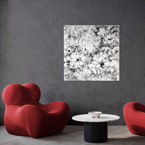 "Serenade in Black and White" XXL abstract flower painting