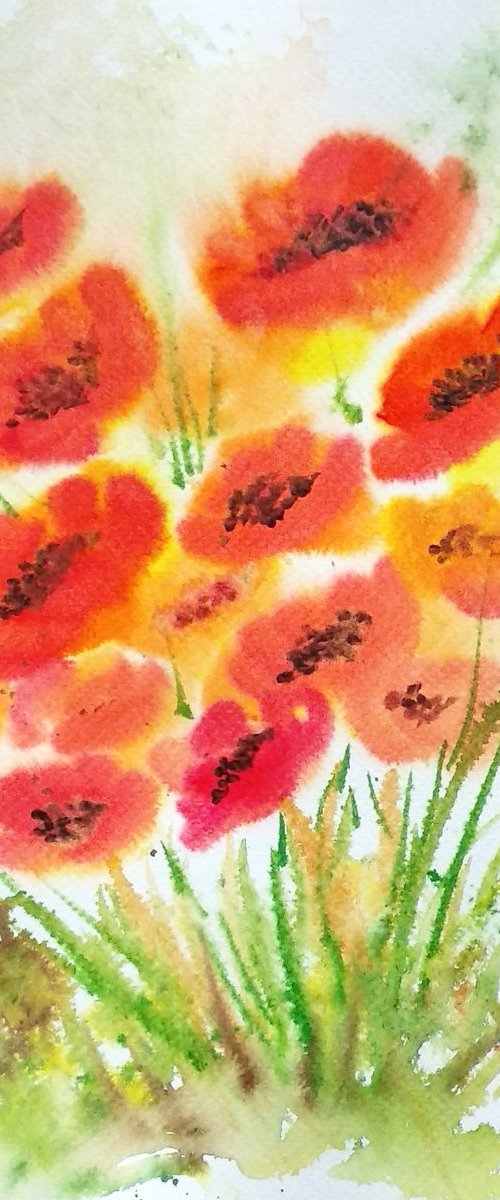 Red Poppies floral painting by Asha Shenoy