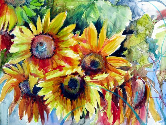 Colorful life with sunflowers