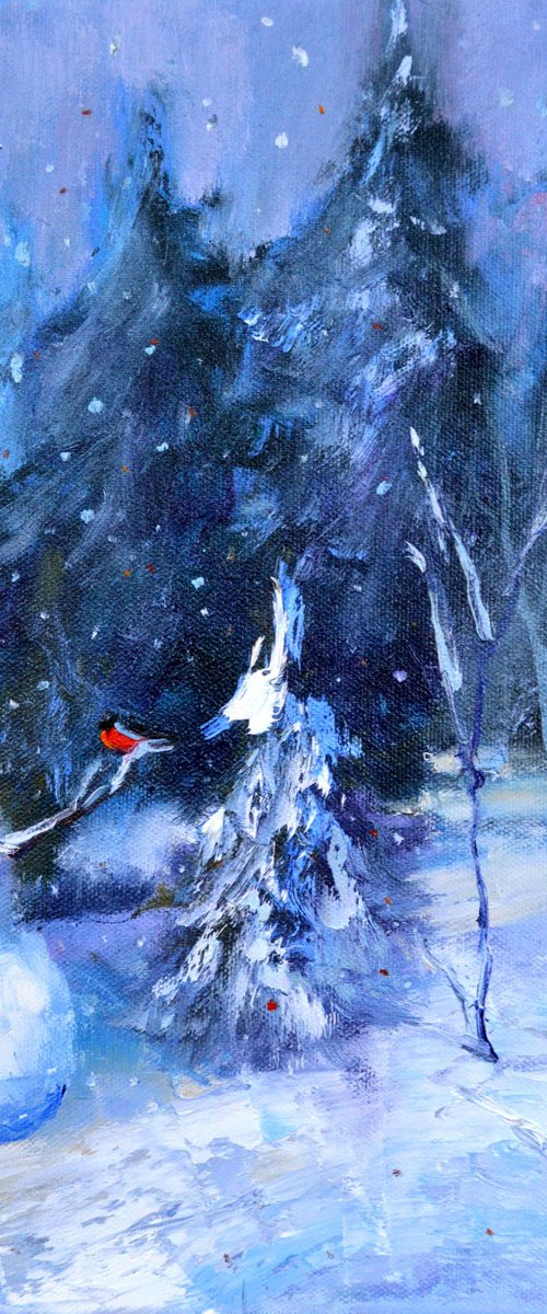 Snowman and Christmas trees by Elena Lukina