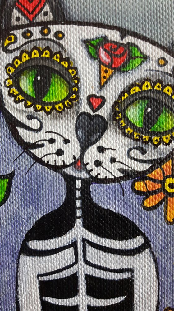 Candy Skull Cat Painting