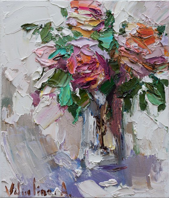Roses in a vase  Still life painting - Original impasto oil painting