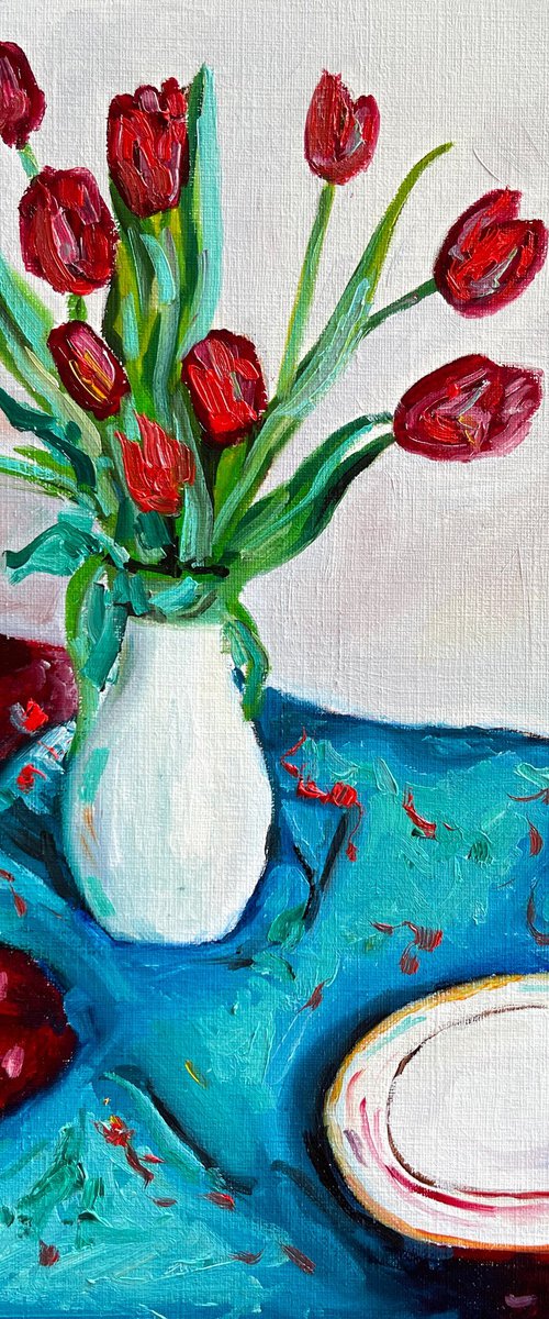 Still life with tulips by Maiia Axton