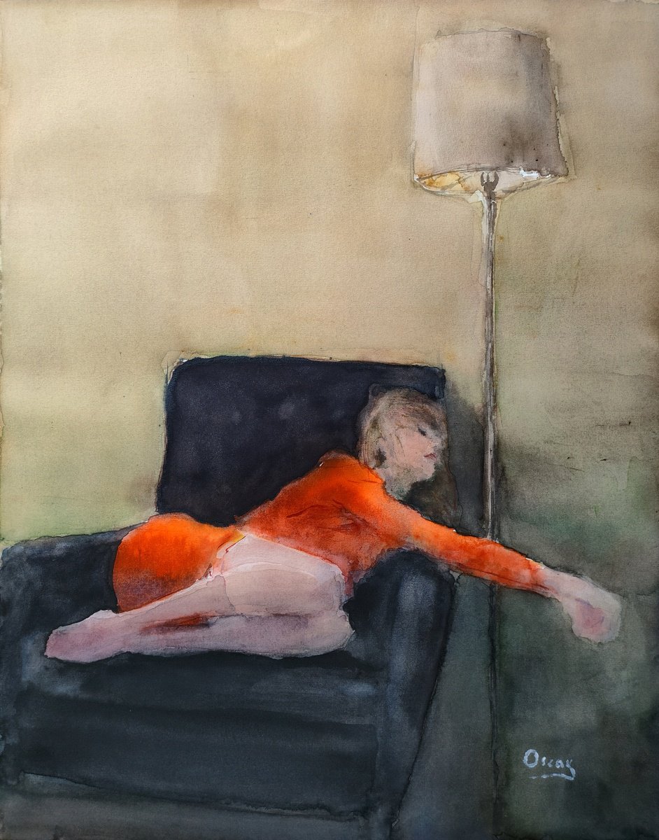 Impressionistic Portrait Watercolour By Oscar Alvarez Pardo, 16 X 20", W-Nn30, Original Artwork