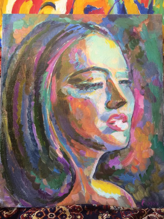 PORTRAIT - female face, portraiture, original oil painting, Valentine's gift 73x62