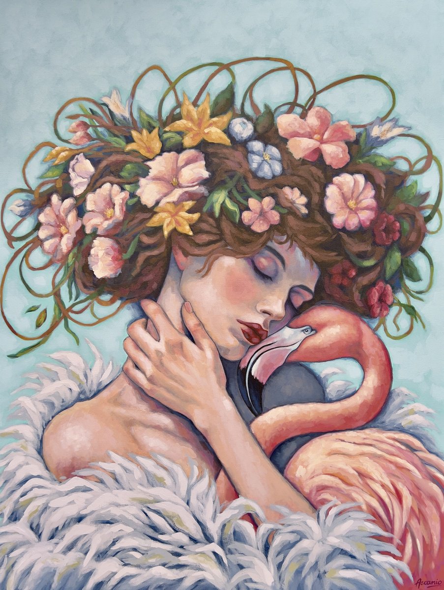 BETWEEN PETALS AND FLAMINGO by Lisbeth Ascanio