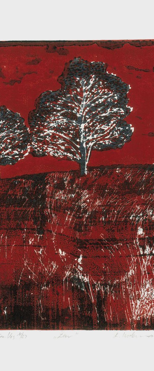 Žar / Glow, 2009, linocut & woodcut by Alenka Koderman