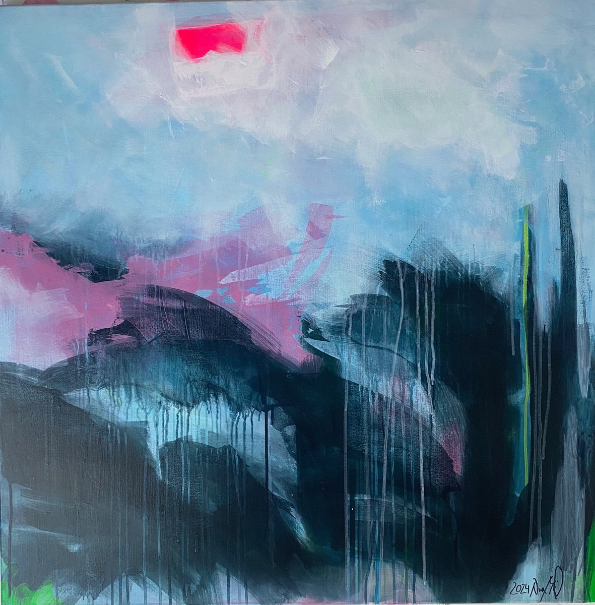 Abstract Acrylic Painting By Nina Mahnik, 39 X 39", Rollercoaster, Original Artwork