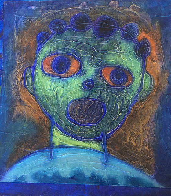 Face in blue and green