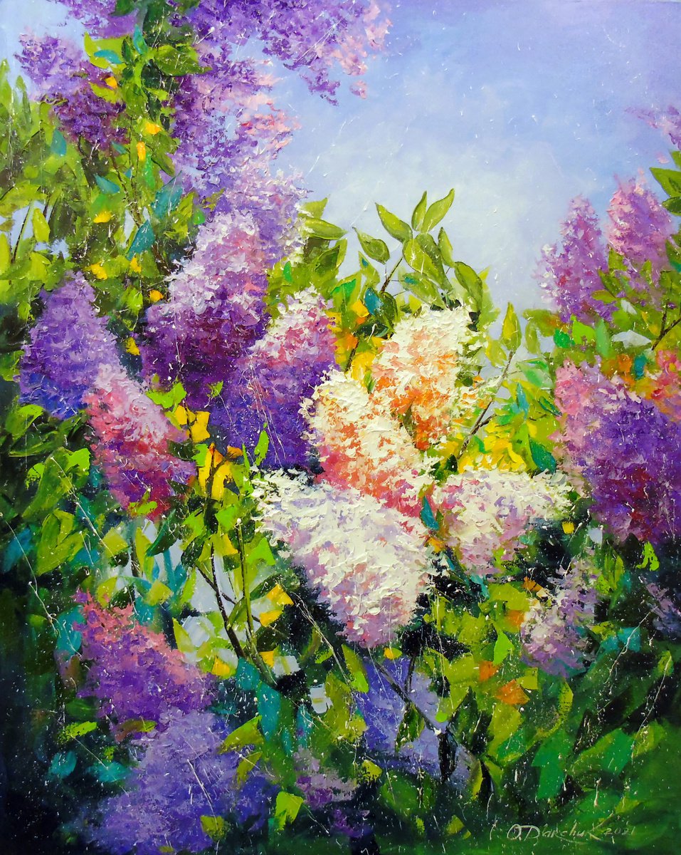 Impressionistic Botanical Oil Painting By Olha Darchuk, 31 X 39", Fragrance Of Lilac, Original Artwork
