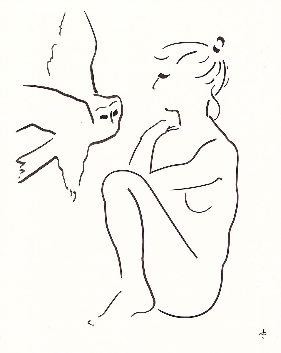 Expressive Animal Ink Drawing By David Jones, 12 X 15, Together #2401D, Original Artwork