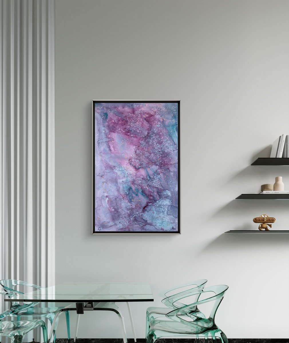 Abstract Watercolour By Yuliia Sharapova, 28 X 20", Majestic Abstract Purple, Original Artwork