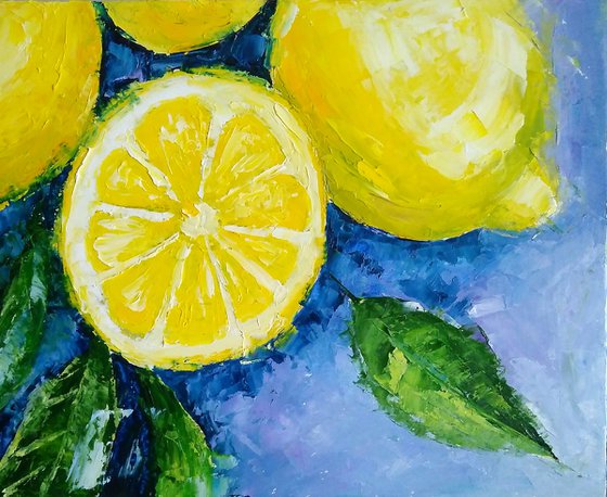 Lemon Painting Original Art Fruit Artwork Citrus Wall Art Small Kitchen Still Life
