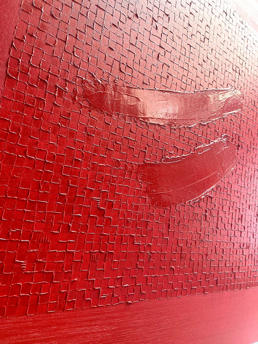 Geometric Abstract Oil Painting By Viva Hanu, 28 X 28", In Red, Original Artwork