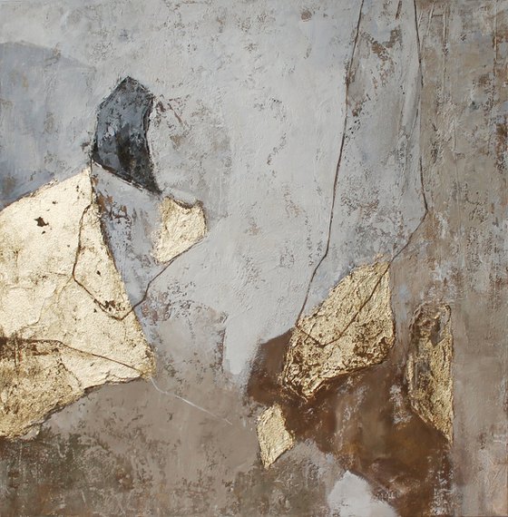 "Amplituda" Abstract beige gold grey art