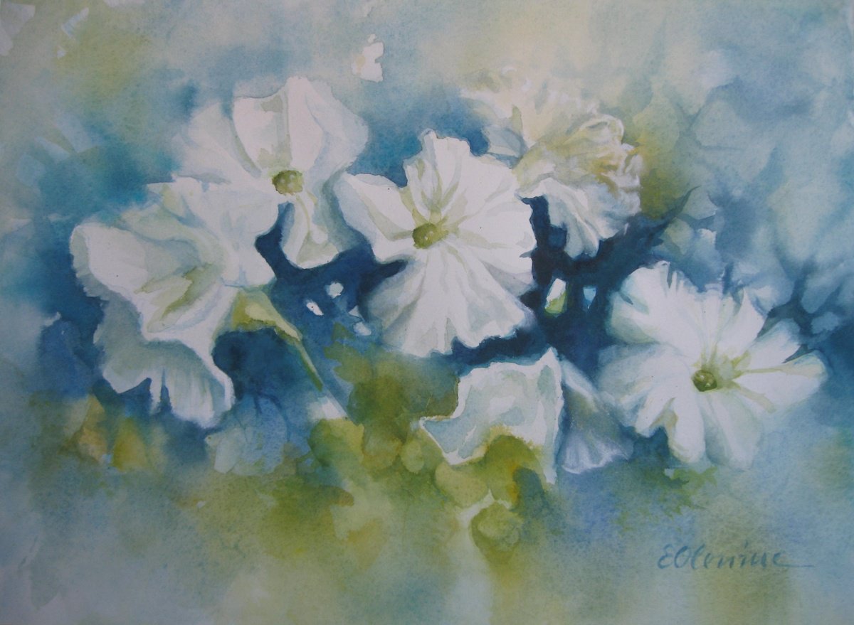 Impressionistic Botanical Watercolour By Elena Oleniuc, 15 X 11, Blue Spring, Original Artwork