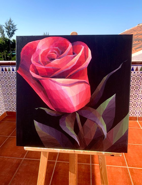 SCARLET CRYSTAL ROSE ON BLACK