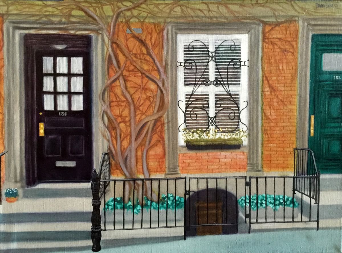 Photorealistic Cityscapes Oil Painting By Leslie Dannenberg, 24 X 18", Connected By Vines, Original Artwork