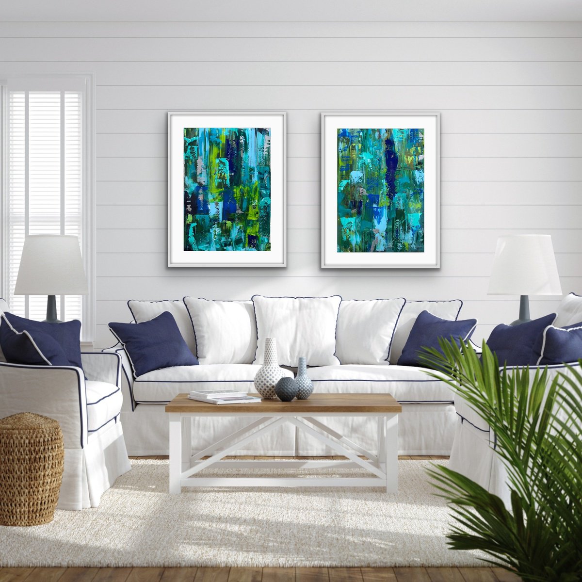 Organic Abstract Acrylic Painting By Rashna Hackett, 20 X 27", Not Alone (Diptych), Original Artwork