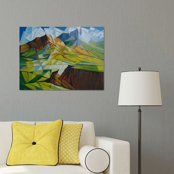 Cubism - Mountains - 2 (60x80cm, cubism, oil painting, ready to hang)