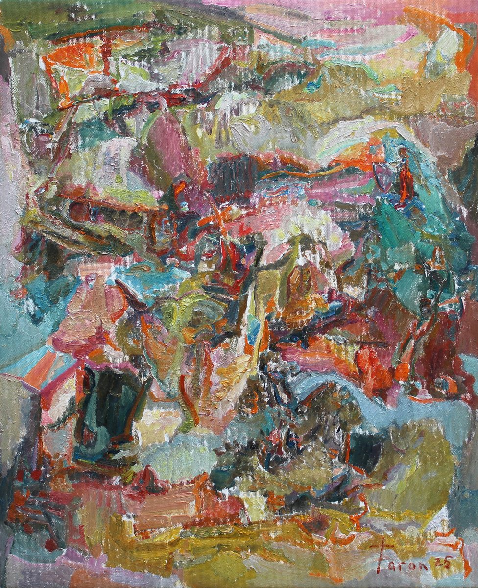 Abstract Landscape Oil Painting By Taron Khachatryan, 18 X 22", Abstract Landscape, Original Artwork