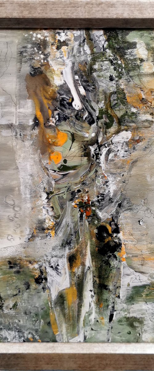 Framed fascinating masterpiece vase with flowers gestural painting KLOSKA by Kloska Ovidiu