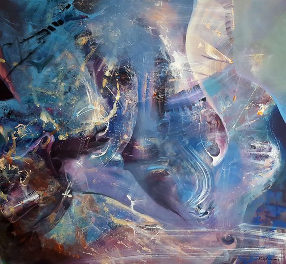 HUGE DREAMLIKE MINDSCAPE ONIRIC FANTASTIC ABSTRACT BLUE PAINTING KLOSKA ALICE MORNING DREAMS