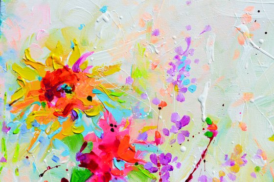 Vibrant Sunflowers and Poppies Landscape