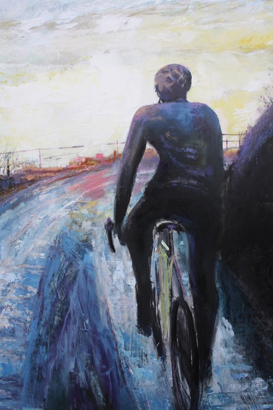 'The Climb III' Cycling Oil Painting