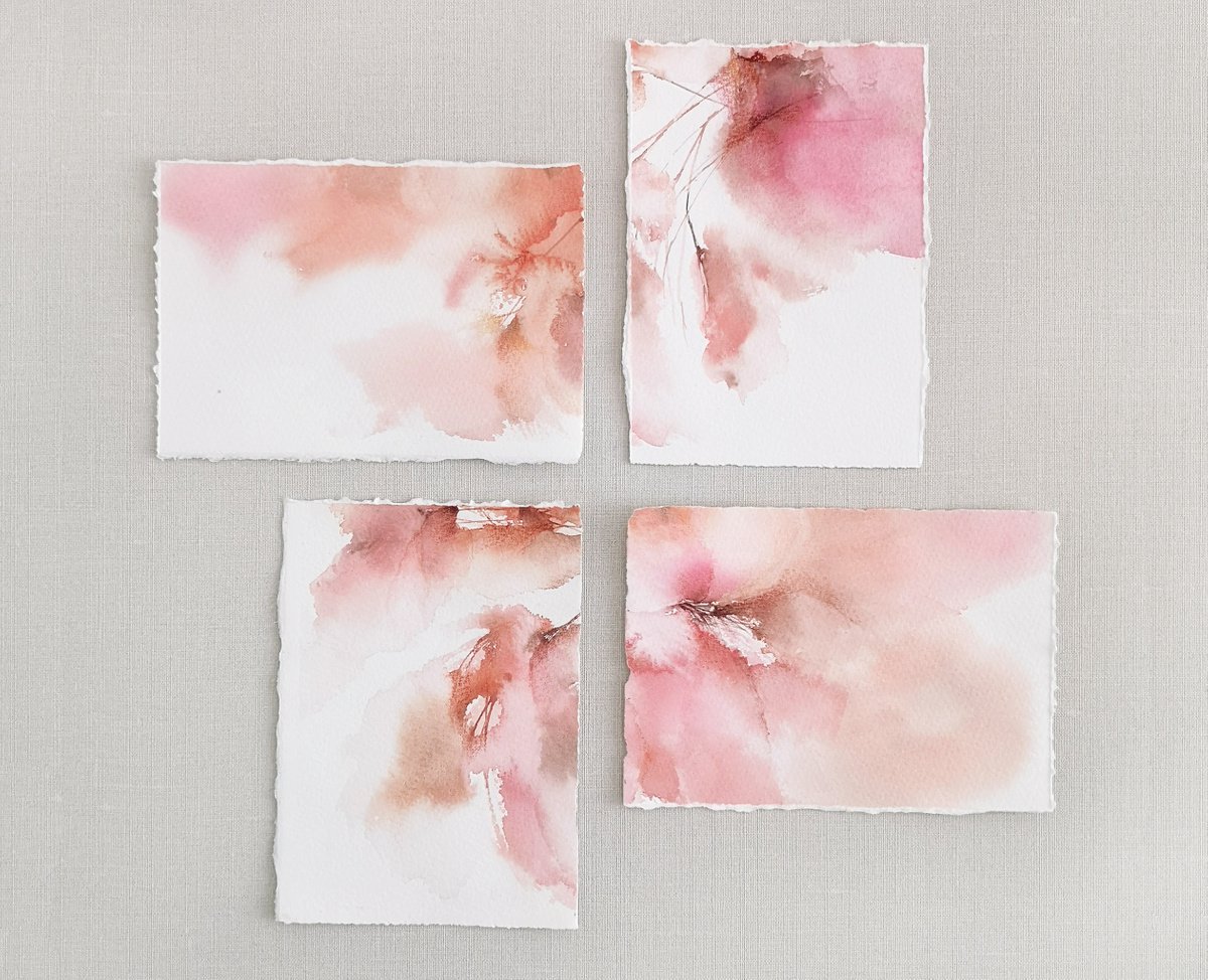 Abstract flowers. Floral set of 4 small paintings by Olya Grigo