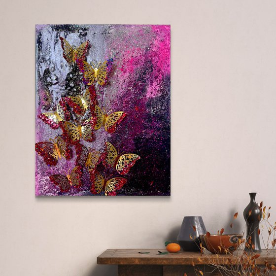 Hope glittery butteflies pink purple painting