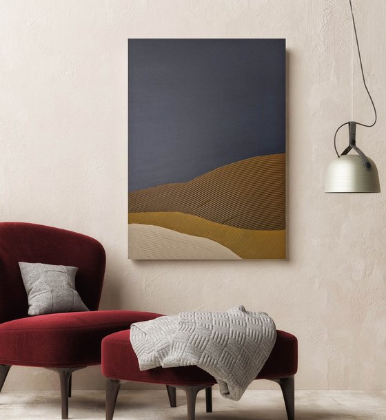 "Hills" Abstract navy brown textured art