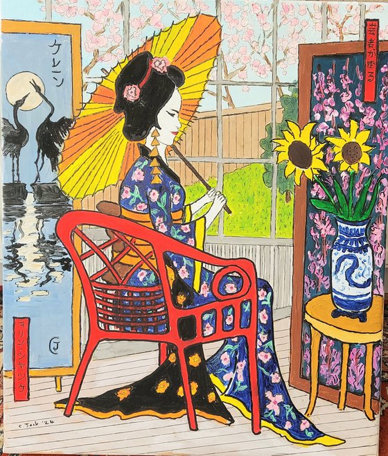 giesha in red chair