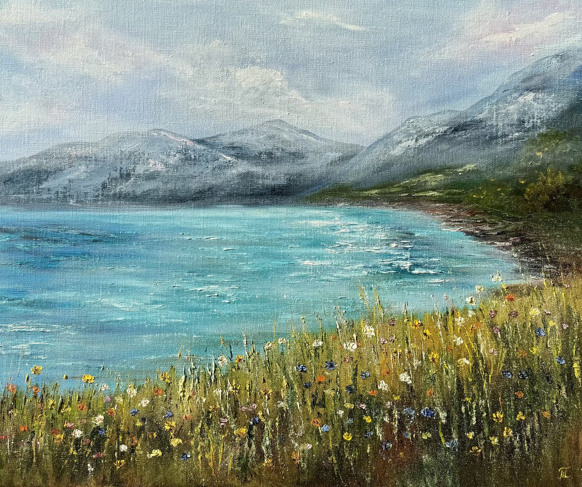 Impressionistic Landscape Oil Painting By Tanja Frost, 24 X 20", Whispers Of The Quiet Shore, Original Artwork