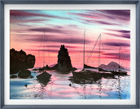 Yachts silhouette Colorful Sky