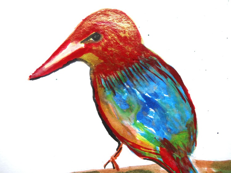 Colourful Bird Ii 2014 Painting By Kumi Muttu Artfinder