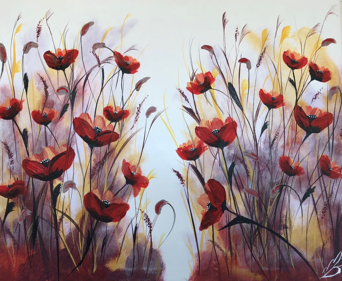 Red and orange poppies by Marja Brown