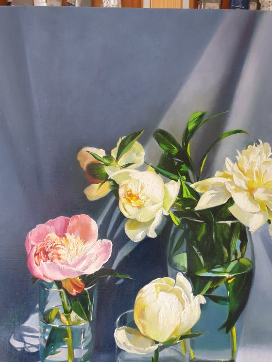 "And one of them is pink. "   peonies flower 2021