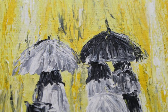 "Yellow Rain, 2016" - Abstract Impressionistic - Acrylic Painting - Rainy Day Series -Ready to hang