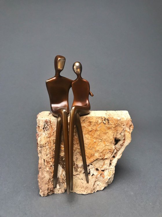 Lovers - romantic bronze sculpture exquisitely finished in chestnut brown patina
